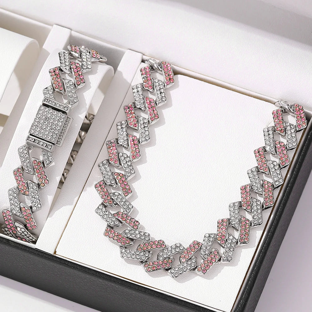 2pcs Rhinestone Cuban Chain
