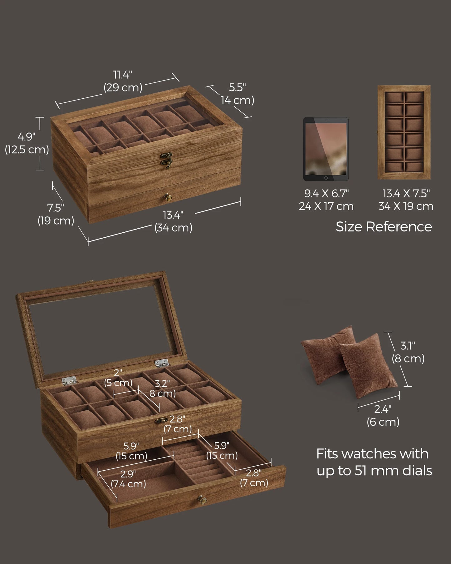 12-Slot 2-Tier Watch Display Case