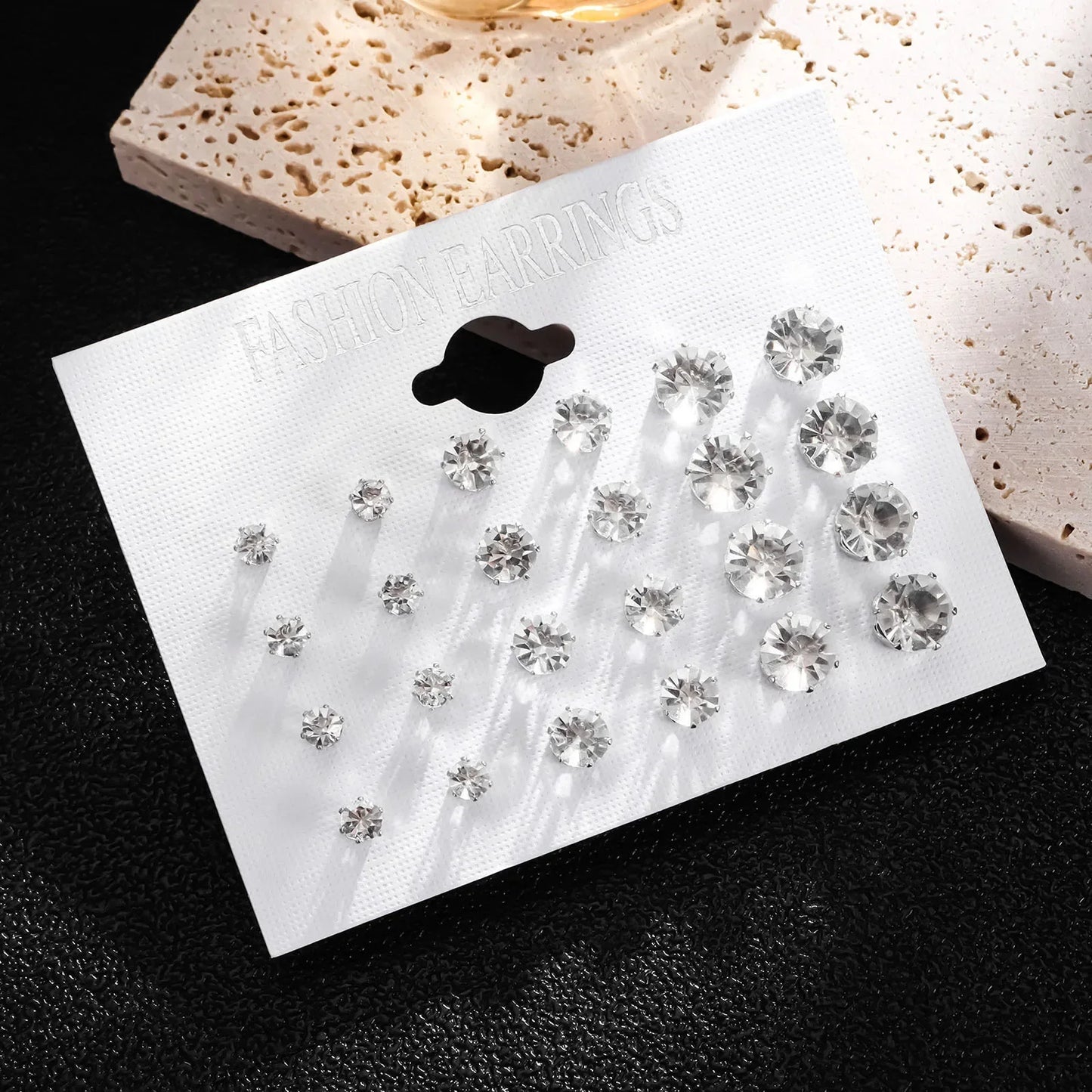 12 Pack White Stud Earrings Set