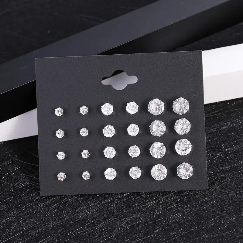 12 Pack White Stud Earrings Set