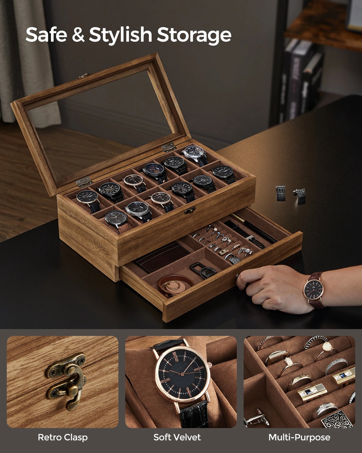 12-Slot 2-Tier Watch Display Case