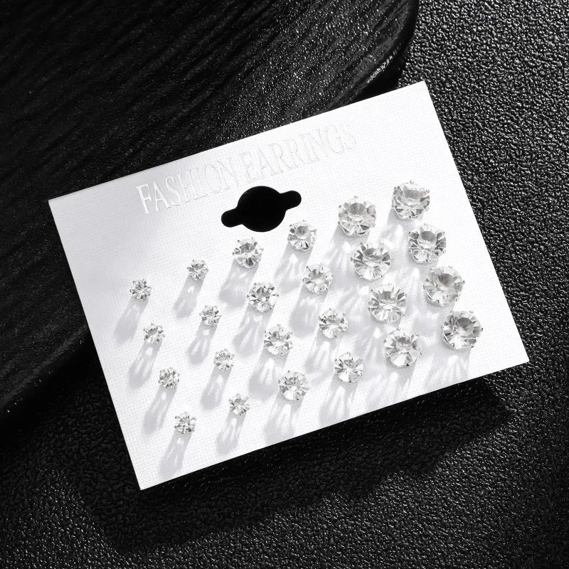 12 Pack White Stud Earrings Set