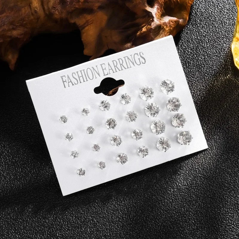 12 Pack White Stud Earrings Set
