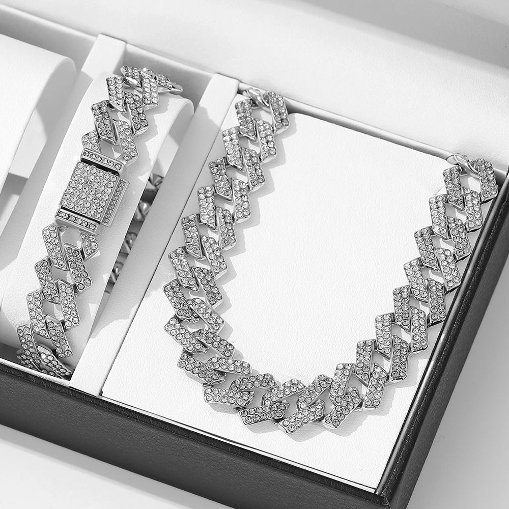2pcs Rhinestone Cuban Chain