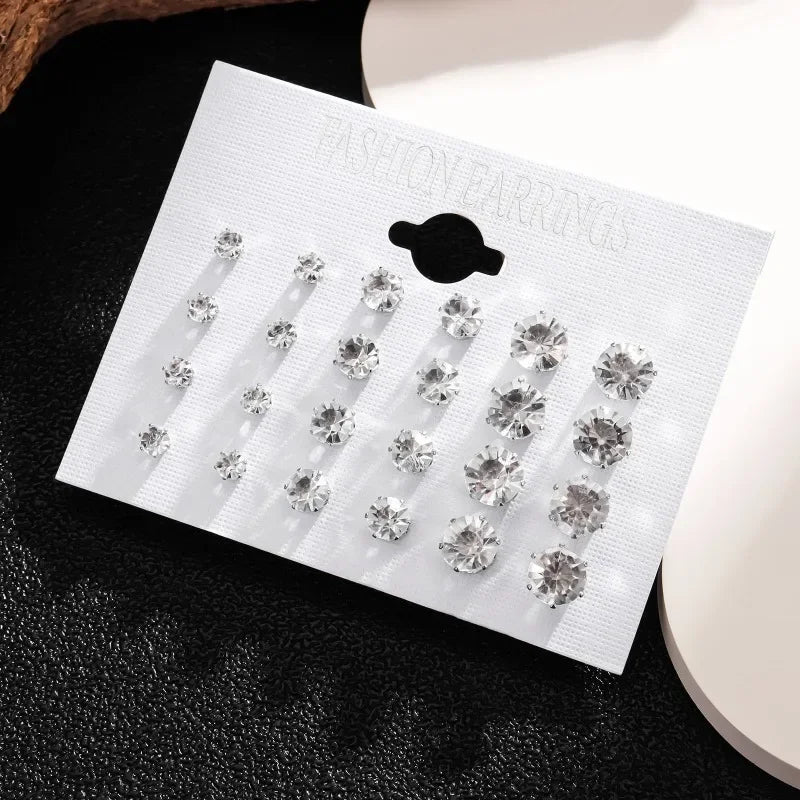 12 Pack White Stud Earrings Set