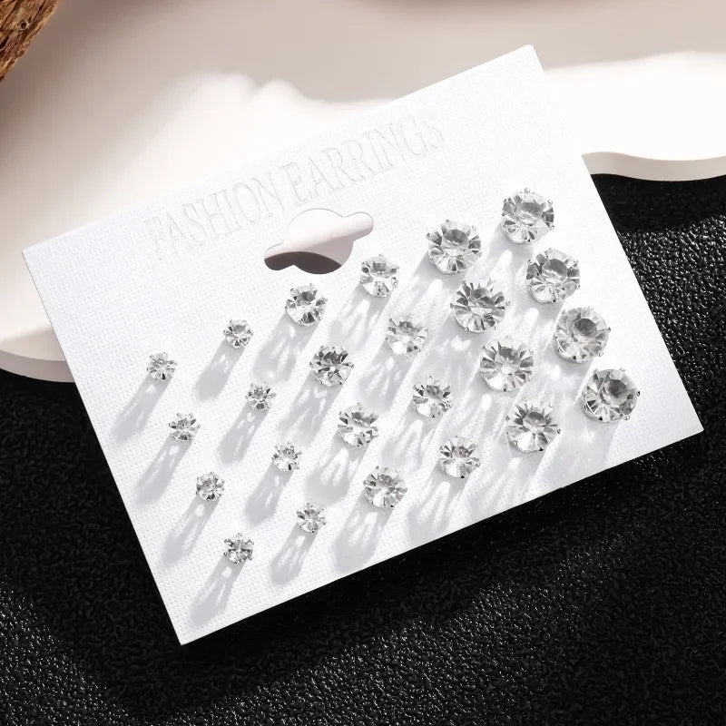 12 Pack White Stud Earrings Set