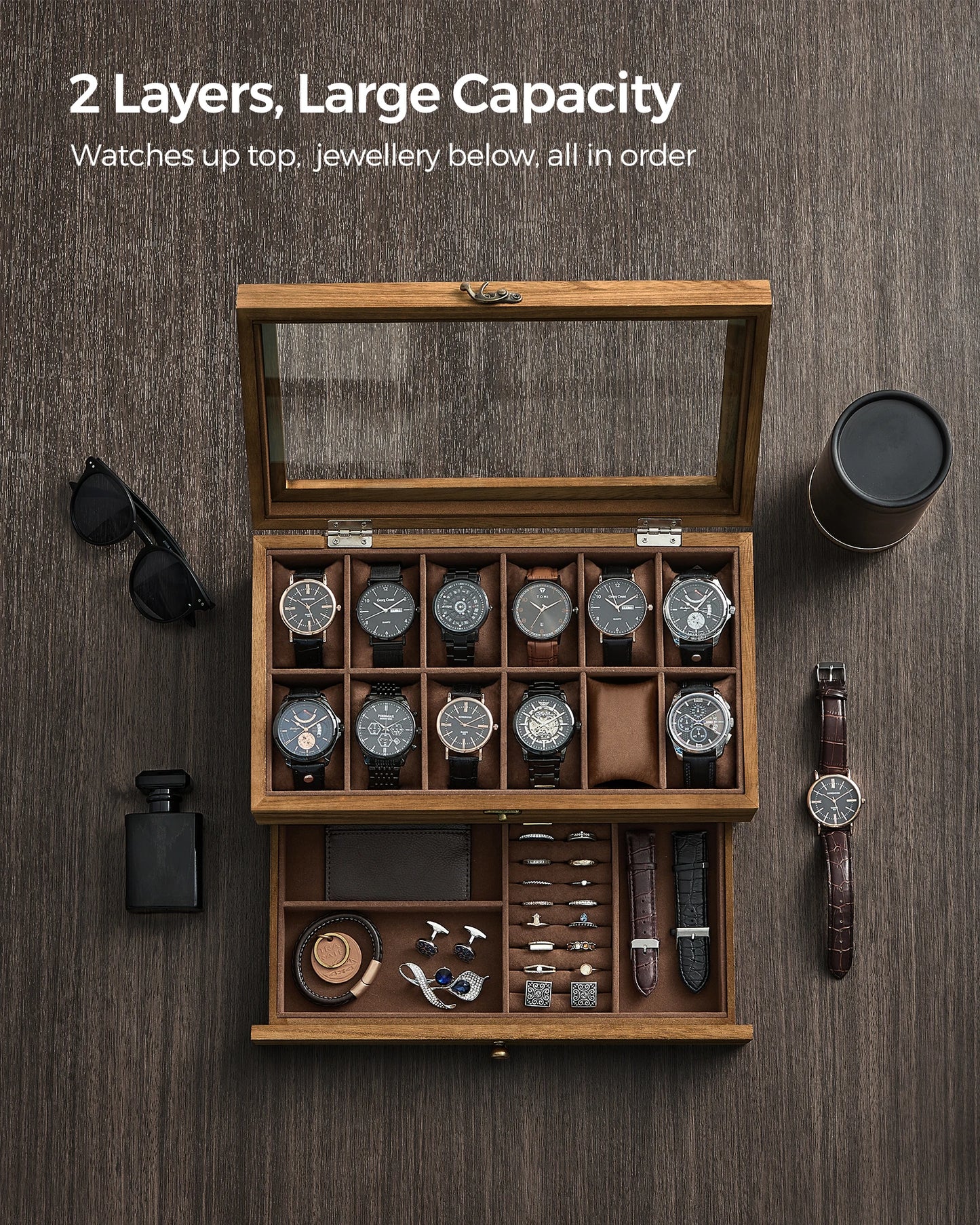 12-Slot 2-Tier Watch Display Case