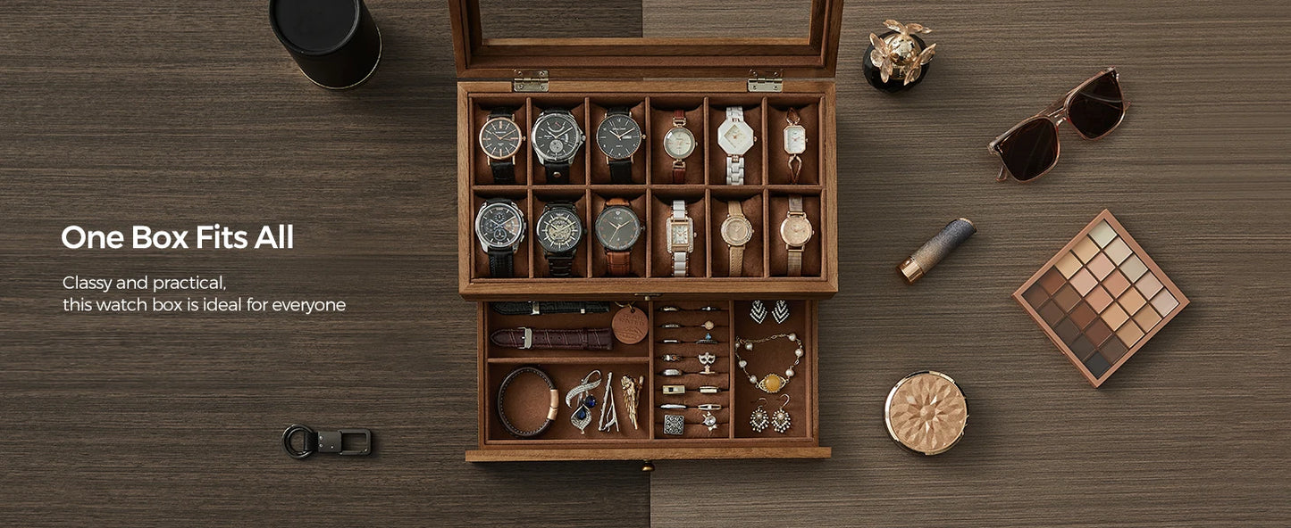 12-Slot 2-Tier Watch Display Case