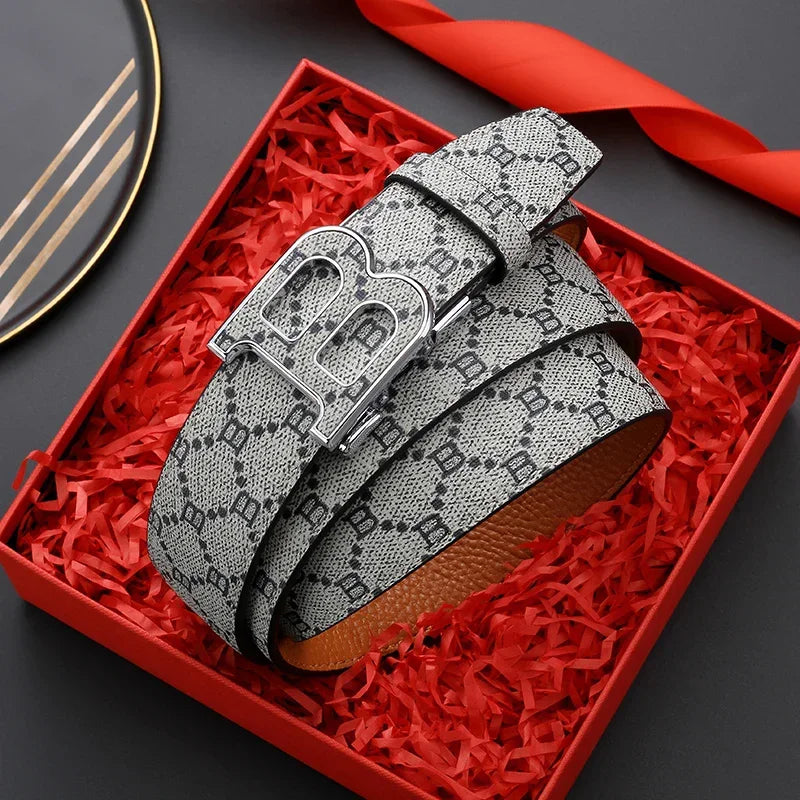 3.4cm Leather Luxury Brand Designer Buckle belt