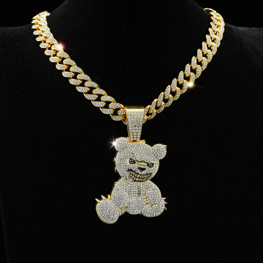Bear Pendant with Cuban Link Chain
