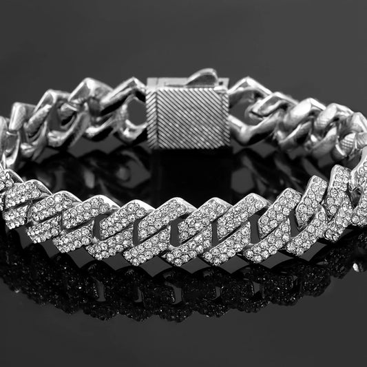 7/8/9inch 14MM Cuban Link Chain Bracelets Rhinestone Paved Prong