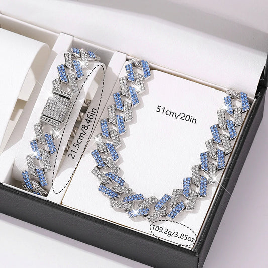 2pcs Rhinestone Cuban Chain