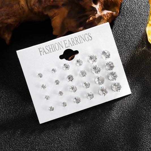 12 Pack White Stud Earrings Set