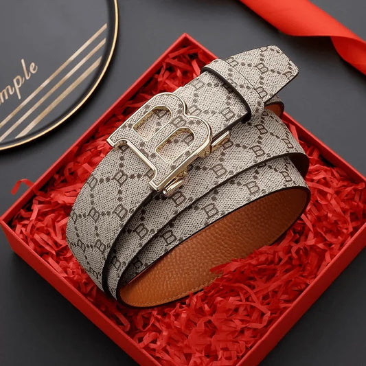 3.4cm Leather Luxury Brand Designer Buckle belt
